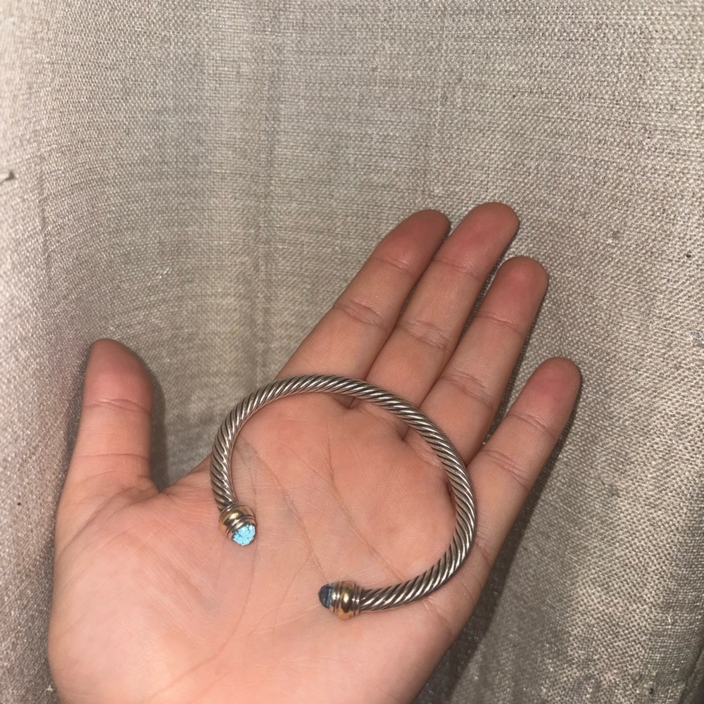 David Yurman Sterling-Tone Twisted Cable Cuff with Blue Stone Ends